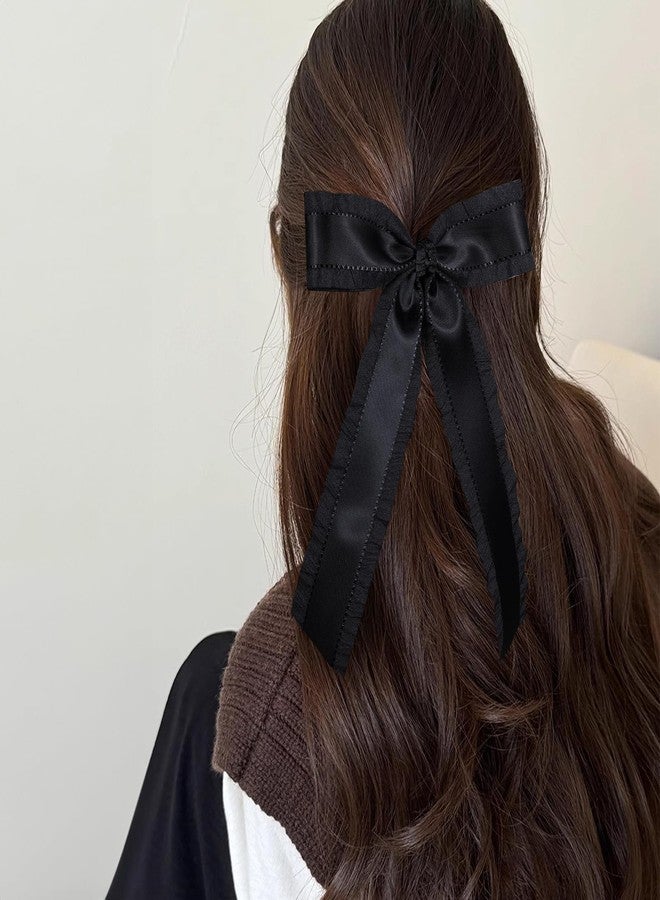 Miroksh 5.5" Black Satin Long Tail Hair Bows Ribbon Clips for Women Girls Toddlers Teens, Elegant Ponytail Holders Barrettes, Her Wedding Halloween Party Dress Decor Accessories - Image 4