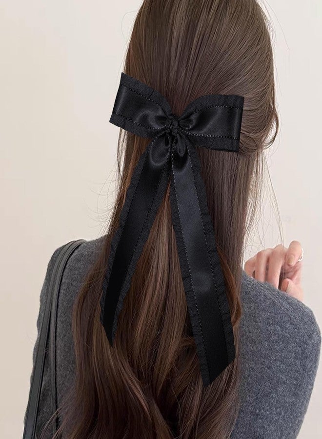 Miroksh 5.5" Black Satin Long Tail Hair Bows Ribbon Clips for Women Girls Toddlers Teens, Elegant Ponytail Holders Barrettes, Her Wedding Halloween Party Dress Decor Accessories - Image 5