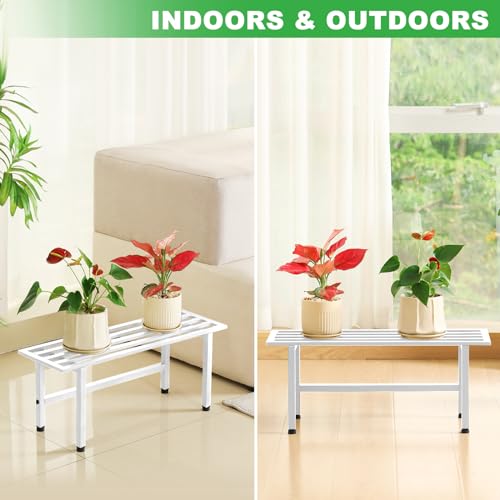 Dipion 2 Pack Metal Plant Stand Outdoor Plant Shelf Indoor,1 Tier Heavy Duty Plant Stands for Multiple Plants,26" L x 10.12" H x 8.75" W,White - Image 4