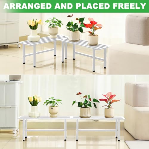 Dipion 2 Pack Metal Plant Stand Outdoor Plant Shelf Indoor,1 Tier Heavy Duty Plant Stands for Multiple Plants,26" L x 10.12" H x 8.75" W,White - Image 5