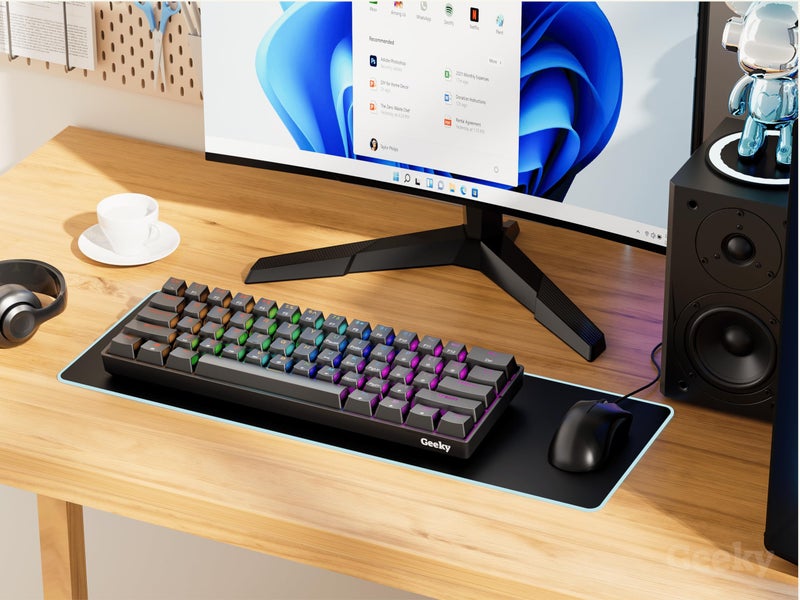 Geeky GK61 SE 60% | Mechanical Gaming Keyboard | 61 Keys Multi Color RGB LED Backlit for PC/Mac Gamer | ANSI US American Layout (Black, Mechanical Speed Silver) - Image 4