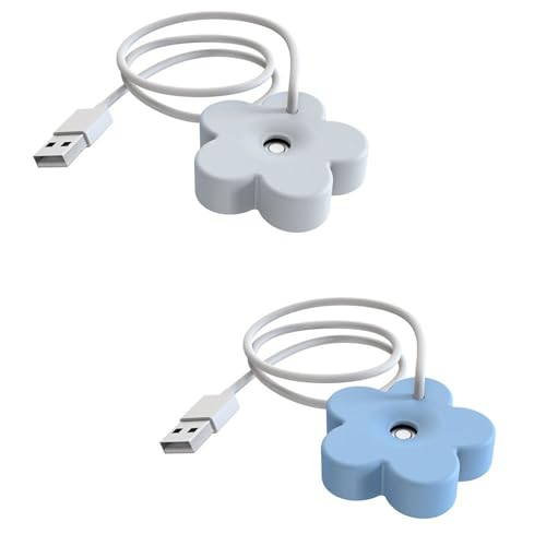 hobbyme 2Pcs USB Small Humidifier,Portable Creative Flower Humidifier,Easy to Use,Plastic Quiet Mini Air Humidifier for Home Bedroom Office Desk(White&Blue) - Image 1