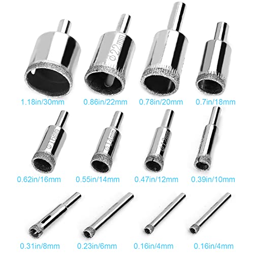 YLYL 12 Pcs Diamond Drill Bits for Ceramic, Diamond Hole Saw Drill Bit Set Kit, Premium Glass Drill Bit for Bottles, Pots, Marble, Granite Stone, Tile Cutting 0.16 Inch - 1.18 Inch（4 mm - 30 mm） YLYL - Image 2