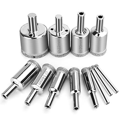 YLYL 12 Pcs Diamond Drill Bits for Ceramic, Diamond Hole Saw Drill Bit Set Kit, Premium Glass Drill Bit for Bottles, Pots, Marble, Granite Stone, Tile Cutting 0.16 Inch - 1.18 Inch（4 mm - 30 mm） YLYL - Image 1