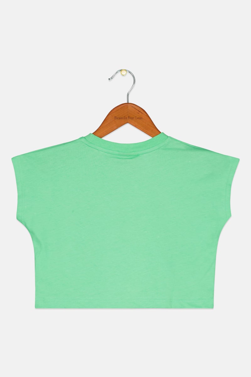 DIADORA Kids Girl Cap Sleeve Brand Logo Tops, Green/Pink - Image 2