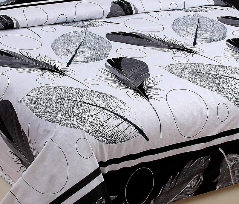 KIHOME Microfibre Cotton 144 TC Bedsheet (Single_White Black) - Image 2