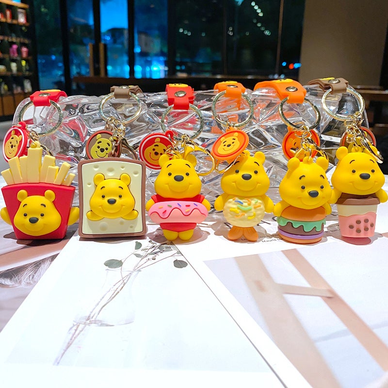 Cute Creative Foodie Winnie the Pooh Keychain Bag Charm Car Key Chain Doll Machine Promotional Gift - Image 1