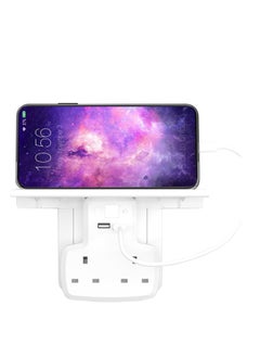 Multi Plug Outlet Extender 2 Outlet Socket Wall Shelf Surge Protector Wall Mount Outlet Extender with 2 USB ( 1 Type-C and 1 USB-A) Charging Ports, Smart Night Light and Removable Built-In Shelf