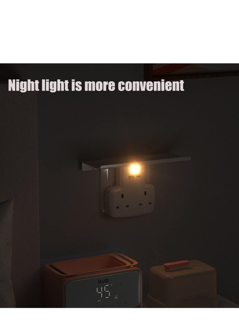 Occuwzz - Multi Plug Outlet Extender 2 Outlet Socket Wall Shelf Surge Protector Wall Mount Outlet Extender with 2 USB ( 1 Type-C and 1 USB-A) Charging Ports, Smart Night Light and Removable Built-In Shelf - Image 1