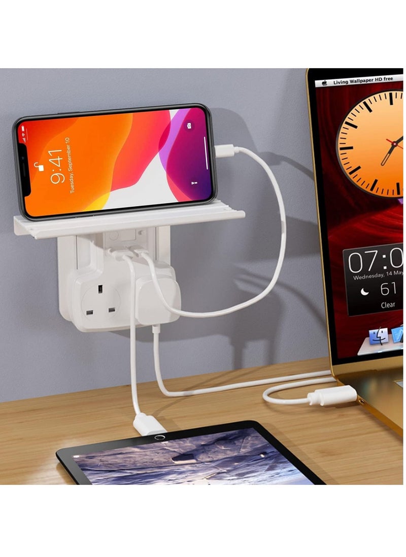 Occuwzz - Multi Plug Outlet Extender 2 Outlet Socket Wall Shelf Surge Protector Wall Mount Outlet Extender with 2 USB ( 1 Type-C and 1 USB-A) Charging Ports, Smart Night Light and Removable Built-In Shelf - Image 1