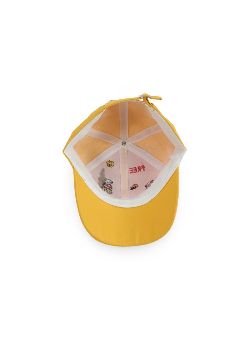 Fancy Unisex Cotton Cap – Yellow with Teddies Embroidery - Image 3