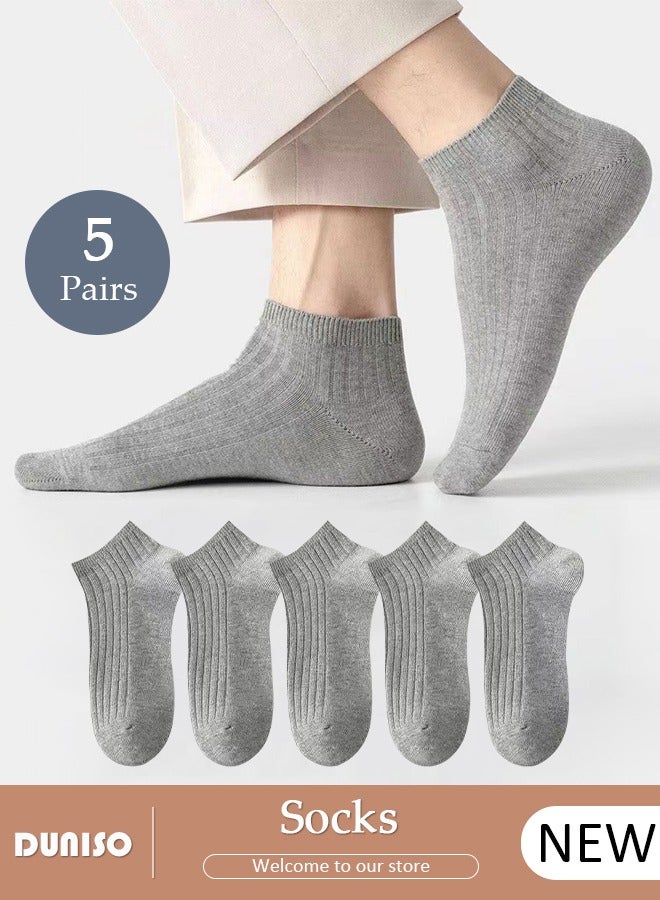 DUNISO 5 Pairs Solid Color Summer Men Socks,Deodorant Sweat-Absorbing Cotton Socks,Men's Casual Boat Socks , Lightweight and Comfortable Non Slip Socks, for Casual Wear - Image 1