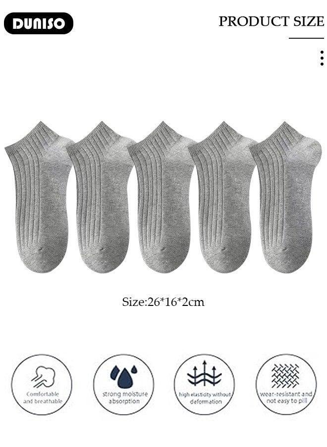 DUNISO 5 Pairs Solid Color Summer Men Socks,Deodorant Sweat-Absorbing Cotton Socks,Men's Casual Boat Socks , Lightweight and Comfortable Non Slip Socks, for Casual Wear - Image 2