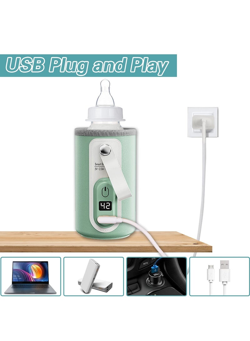 كاست ويف سخان زجاجات محمول مع شاشة LCD، سخان زجاجات مياه لاسلكي قابل لإعادة الشحن عبر USB لحليب الأطفال، تسخين سريع ودقيق لسخان زجاجات الأطفال للسيارة والسفر (أخضر) - Image 4