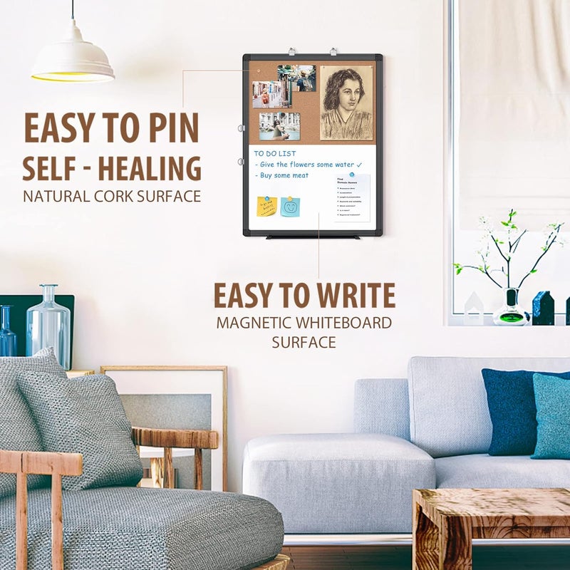 maxtek Combination White Board & Bulletin Cork Board 24 x 18 Whiteboard Magnetic, Combo Dry Erase Board with Black Aluminum Frame, 2' x 1.5' Hanging Message Board Wall Mounted for Homeschool Office - Image 5