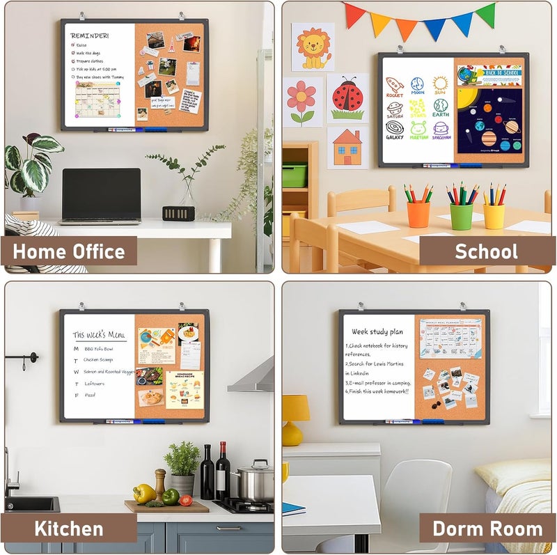 maxtek Combination White Board & Bulletin Cork Board 24 x 18 Whiteboard Magnetic, Combo Dry Erase Board with Black Aluminum Frame, 2' x 1.5' Hanging Message Board Wall Mounted for Homeschool Office - Image 2