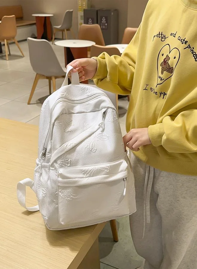 Take Two White Textured Embossed Backpack