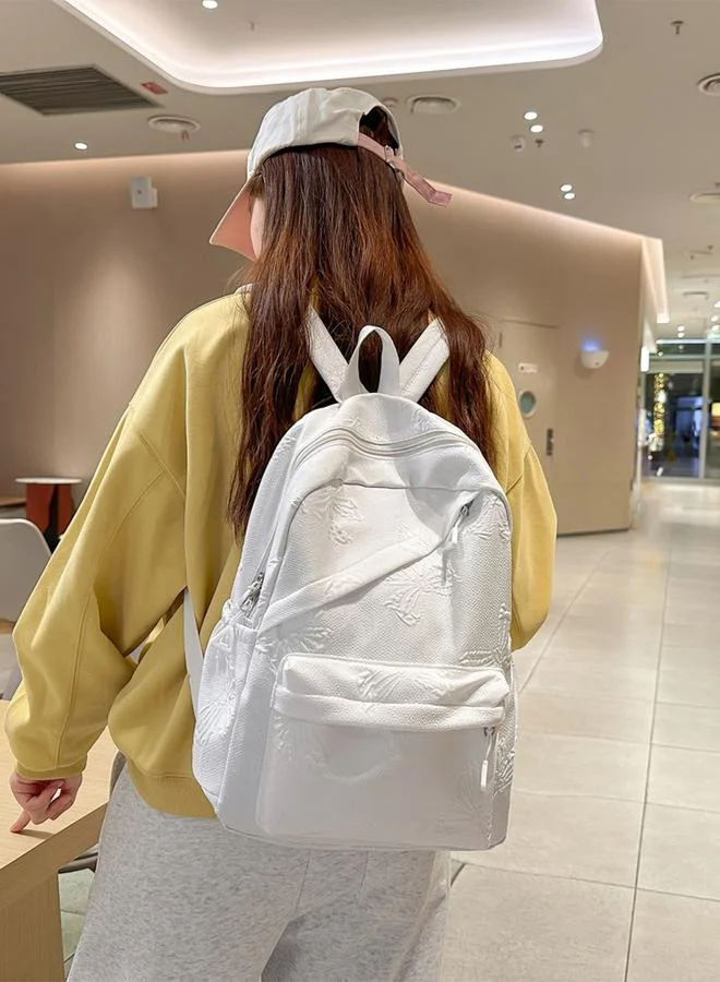 Take Two White Textured Embossed Backpack