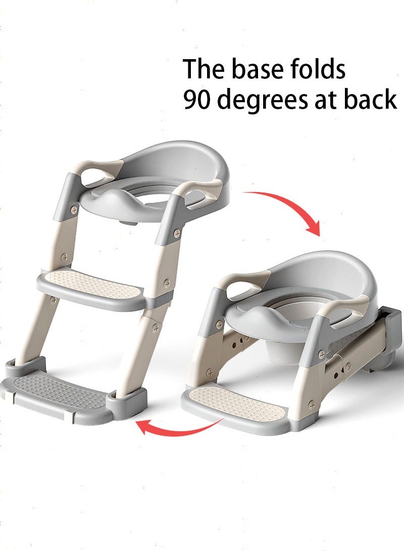 Topyich 3 in 1 Baby Potty Seat with Ladder,  Toilet Potty Training Seat For Baby With Handle Cushion，Kids Potty Chair with PVC Cushion（Grey） - Image 4