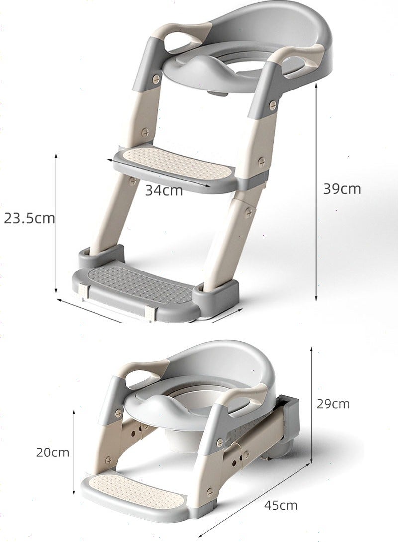 Topyich 3 in 1 Baby Potty Seat with Ladder,  Toilet Potty Training Seat For Baby With Handle Cushion，Kids Potty Chair with PVC Cushion（Grey） - Image 3