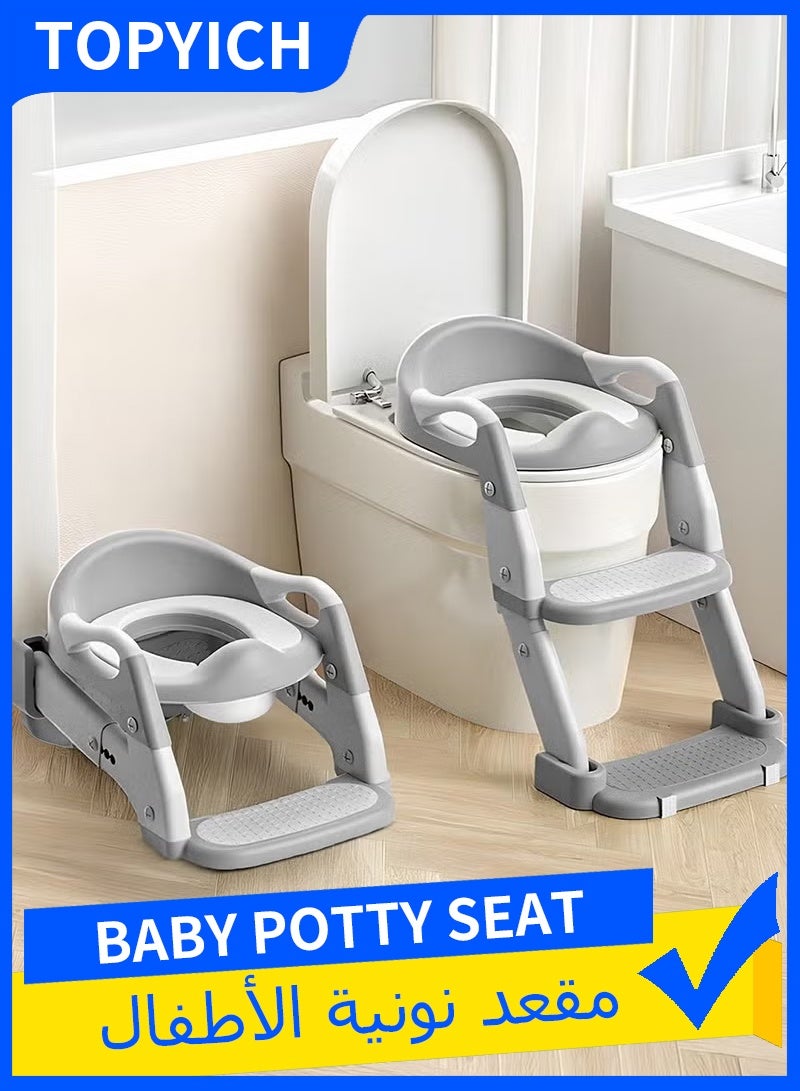Topyich 3 in 1 Baby Potty Seat with Ladder,  Toilet Potty Training Seat For Baby With Handle Cushion，Kids Potty Chair with PVC Cushion（Grey） - Image 1