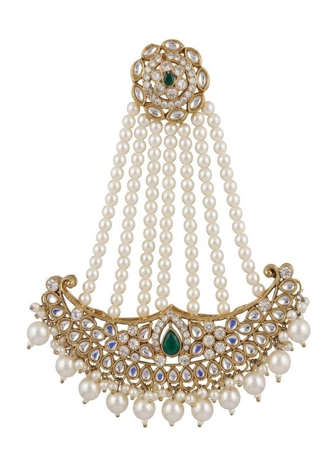 Siddhatva Gold-Plated Head Passa Jewelry For Women Kundan Pearl Studded & Beaded Passa/Matha Patti Jhoomar Jewellery for Women & Girls Birthday Gifts - Image 1