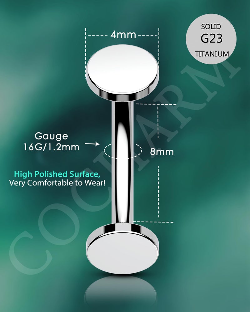 COCHARM 16g Titanium Rook Earrings Disc Surgical Steel Rook Piercing Jewelry Internal Threaded Vertical Labret Lip Jewelry Flat Back, 16g Belly Button Rings - Image 3