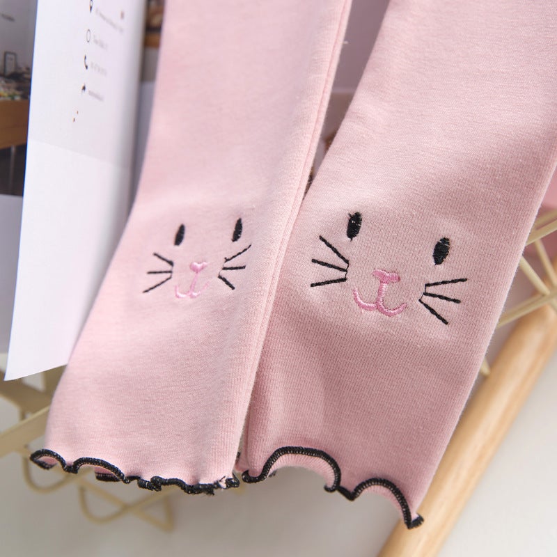 New Girls Leggings Cotton Embroidered Cat Children'S Leggings Korean Slim Girls Pants - Image 5
