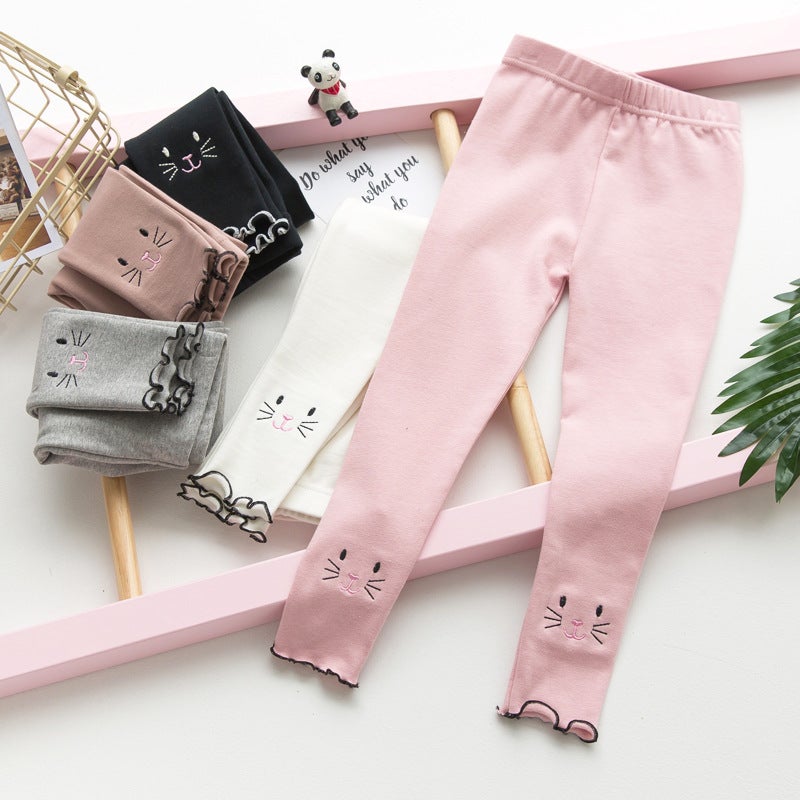 New Girls Leggings Cotton Embroidered Cat Children'S Leggings Korean Slim Girls Pants - Image 3