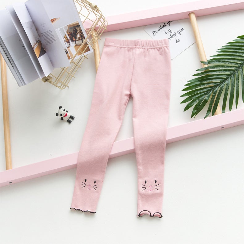 New Girls Leggings Cotton Embroidered Cat Children'S Leggings Korean Slim Girls Pants - Image 1