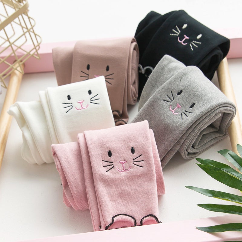 New Girls Leggings Cotton Embroidered Cat Children'S Leggings Korean Slim Girls Pants - Image 4
