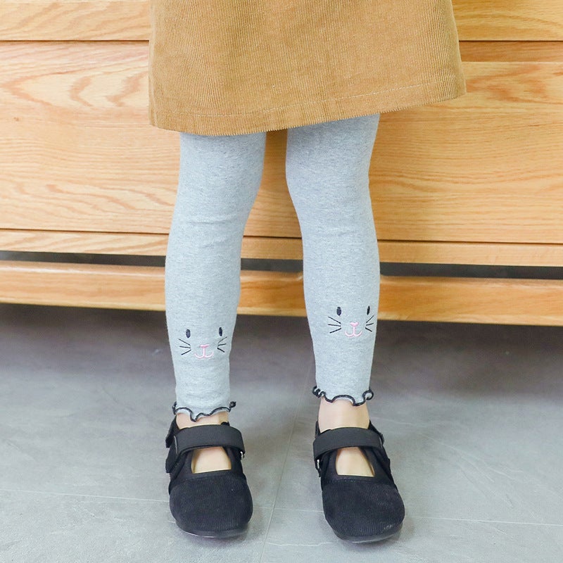 New Girls Leggings Cotton Embroidered Cat Children'S Leggings Korean Slim Girls Pants - Image 2