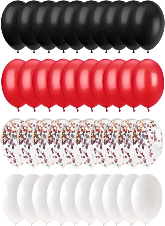 Secret 62 Pieces Black Red Confetti Balloons Kit - 12 Inches Black Red White Confetti Balloons with Balloon Ribbon for Baby Shower Birthday Quinceanera Graduation Party Decorations Supplies