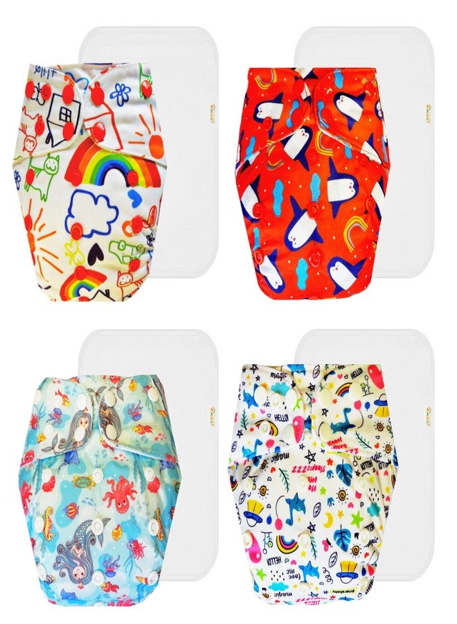 Dumbledo Premium Cloth Diaper with Cotton Insert (Pack of 4) | Soft & Gentle | 6-Layer Absorbent Pad | Adjustable Snaps | All-Day Wear | 3 Months - 3 Years | Unisex Baby - Image 1