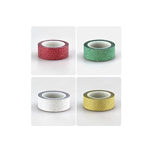 LGEGE 4 Rolls Glitter Washi Sticky Paper Rolls Masking Adhesive Tape Label Craft Decorative - Image 4