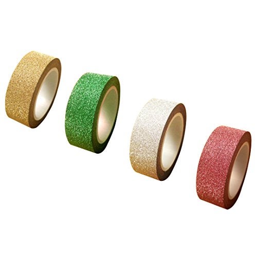 LGEGE 4 Rolls Glitter Washi Sticky Paper Rolls Masking Adhesive Tape Label Craft Decorative - Image 2