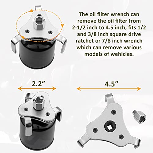 Bolaxin Universal Adjustable Oil Filter Wrenchs From 212 to 45 Wrench 3 Jaws Oil Filter Wrench Tool Set Remover Socket Black - Image 3