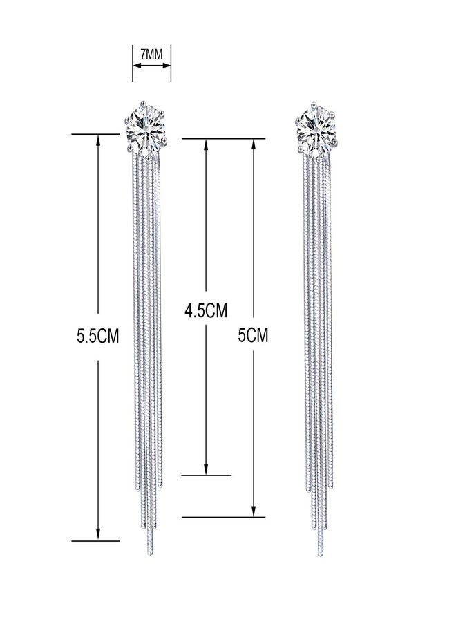 يوكول أقراط زفاف طويلة متدلية من YOQUCOL، مرصعة بكريستال الزركونيا المكعب اللامع 7 مم، بدون ثقب، للنساء - Image 5
