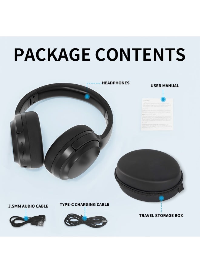 caijin Bluetooth Headphones Over Ear, 40 Hours Playtime Wireless Headphones with Microphone,5.3 Bluetooth, HiFi Stereo Foldable Lightweight Headset, for Travel Work Cellphone(Black) - Image 2