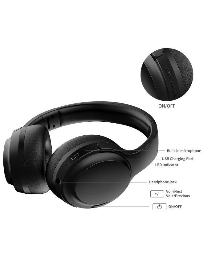 caijin Bluetooth Headphones Over Ear, 40 Hours Playtime Wireless Headphones with Microphone,5.3 Bluetooth, HiFi Stereo Foldable Lightweight Headset, for Travel Work Cellphone(Black) - Image 3