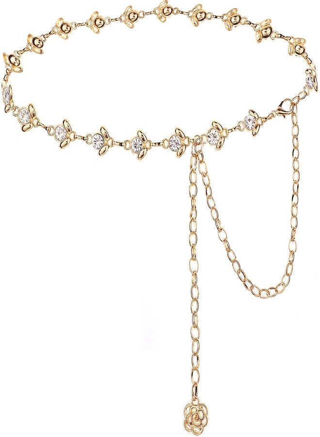 Suyi Gold Chain Belts for Women Rhinestone Waist Chain for Dress 105CM Gold - Image 1
