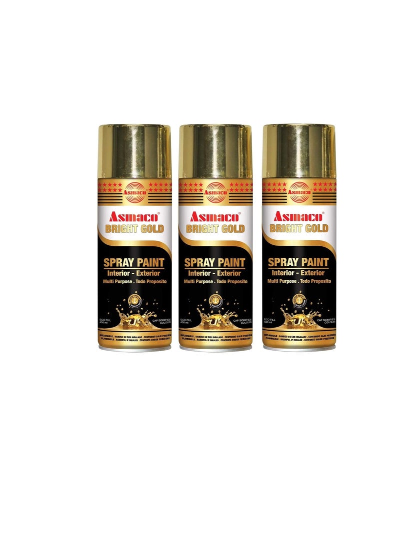 Asmaco Spry Paint Bright Gold 400 ml Eco Fill, Pack of Three, Multi Purpose Interior Exterior Quick Drying Acrylic Paint - Image 2