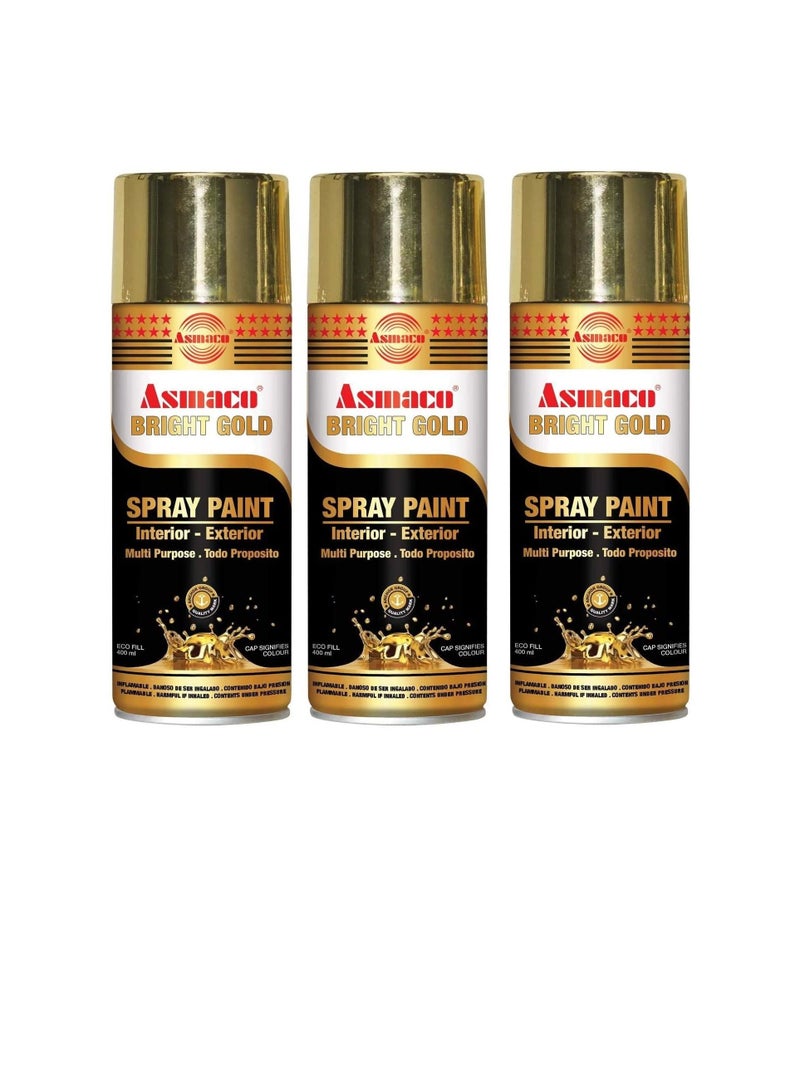 Asmaco Spry Paint Bright Gold 400 ml Eco Fill, Pack of Three, Multi Purpose Interior Exterior Quick Drying Acrylic Paint - Image 3