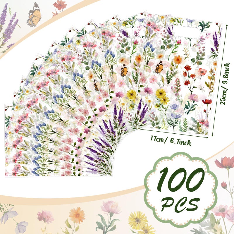 Bulyoou 100 Pcs Wildflower Gift Bags Vintage Wildflower Party Favor Bag with Handle Plastic Goodie Candy Treat Gift Wrapping for Wedding Baby Shower Birthday Party Favors Supplies(Vintage) - Image 2