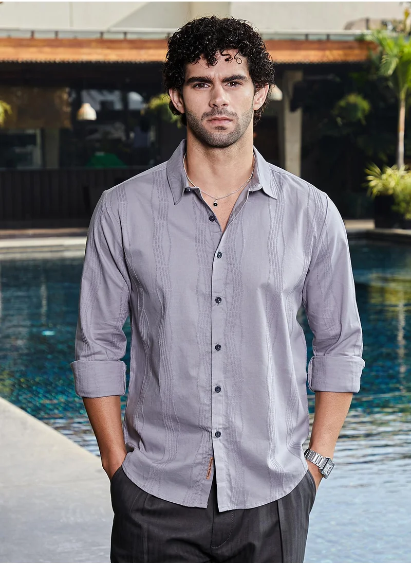 Campus Sutra Men's Flint Grey Swirl-Tactile Shirt