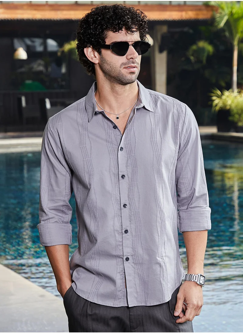 Campus Sutra Men's Flint Grey Swirl-Tactile Shirt