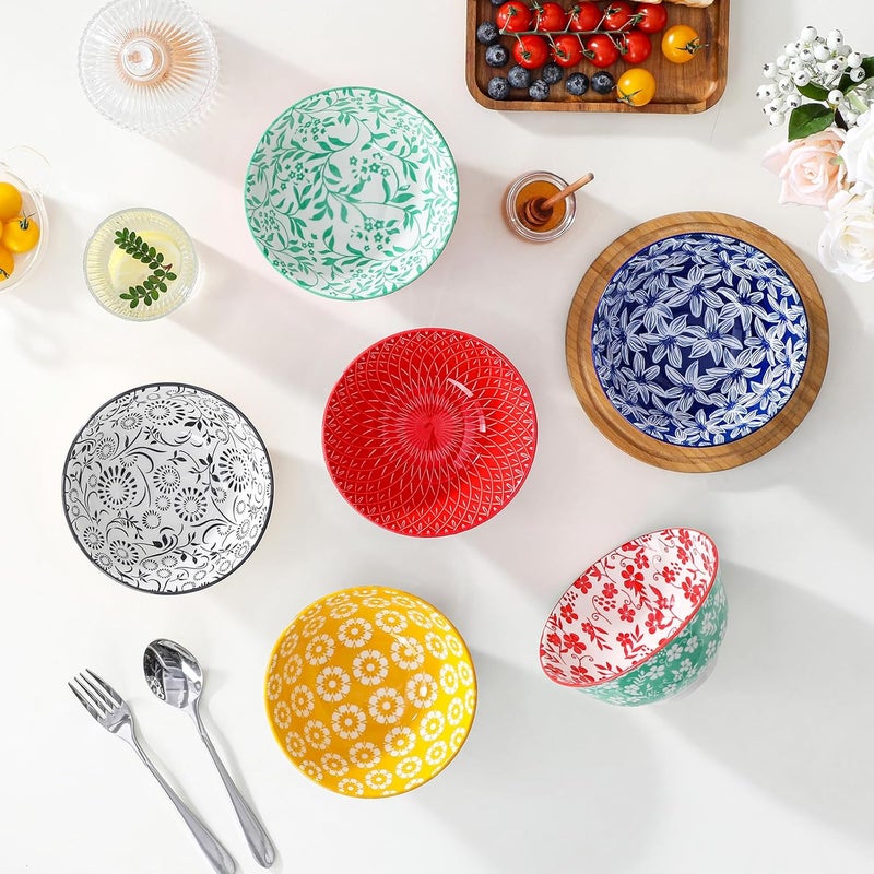 vancasso SELENE 24 oz Cereal Bowls set of 6, Ceramic Soup Bowls for Kitchen, Dishwasher & Microwave Oven Safe- for Cereal, Soup, Pasta, Salad, Vivid Floral Design Bowl Set - Image 4
