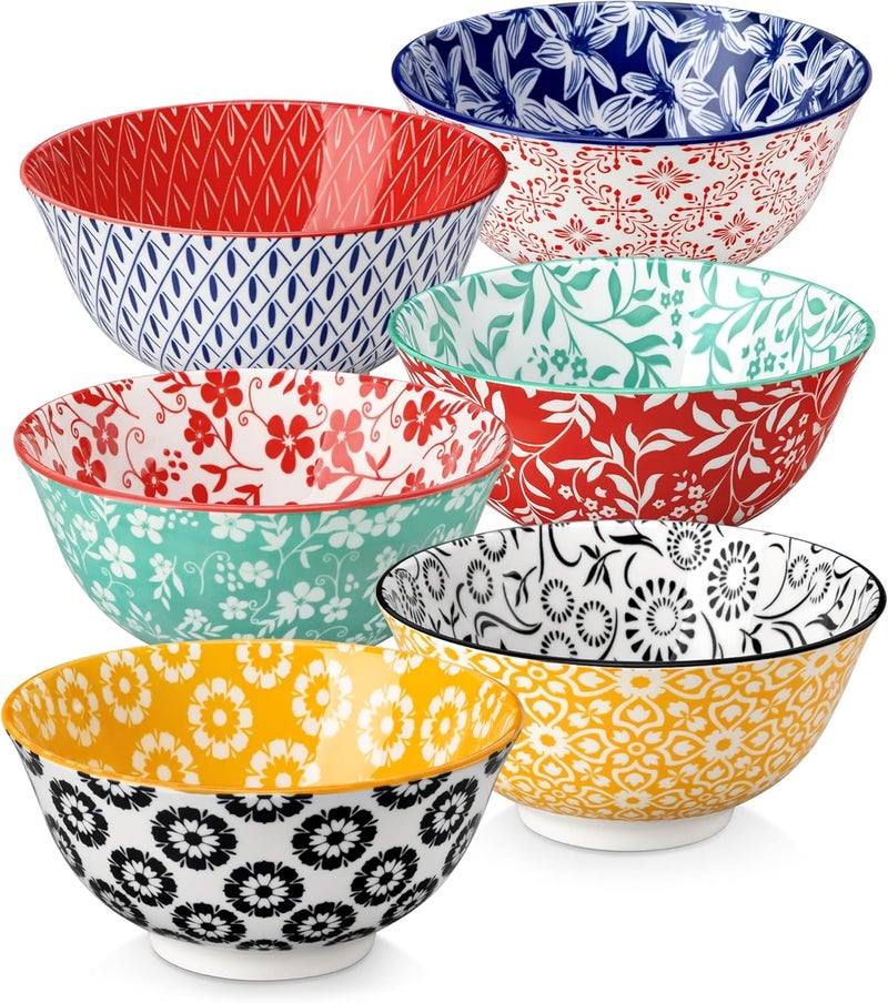 vancasso SELENE 24 oz Cereal Bowls set of 6, Ceramic Soup Bowls for Kitchen, Dishwasher & Microwave Oven Safe- for Cereal, Soup, Pasta, Salad, Vivid Floral Design Bowl Set - Image 1