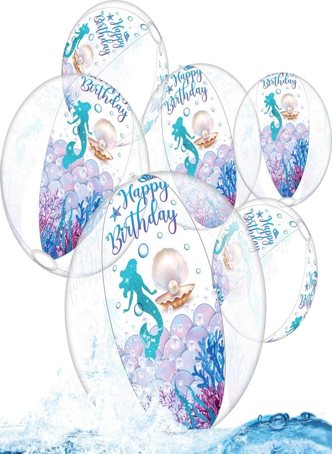 MiniInflat 6 Pack Birthday Beach Ball for Pool Birthday Party Decorations 16'' Large Clear Inflatable Ball Swimming Pool for Outdoor Fun Water Games Favors(Mermaid Style) - Image 2