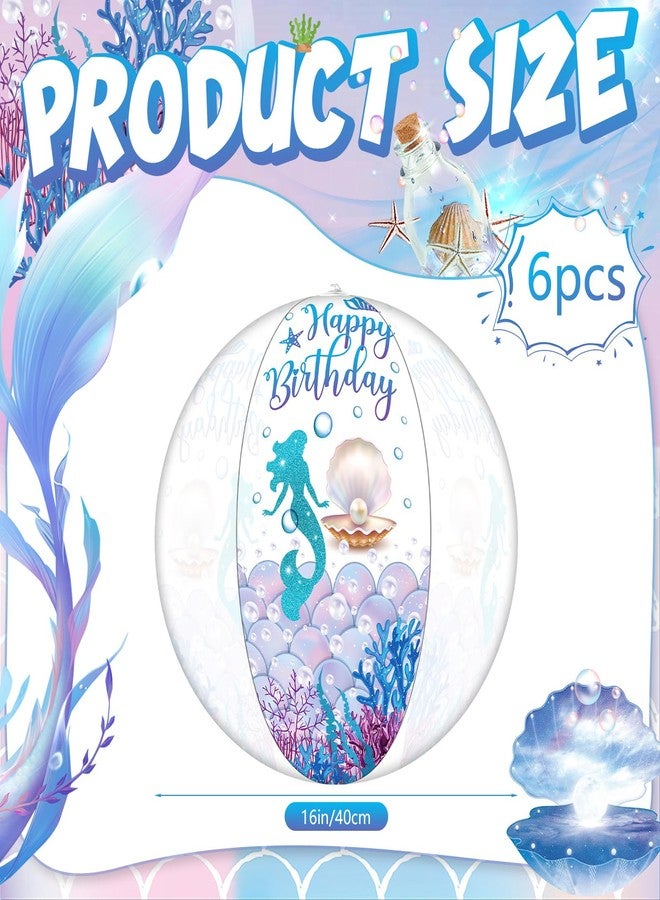 MiniInflat 6 Pack Birthday Beach Ball for Pool Birthday Party Decorations 16'' Large Clear Inflatable Ball Swimming Pool for Outdoor Fun Water Games Favors(Mermaid Style) - Image 3